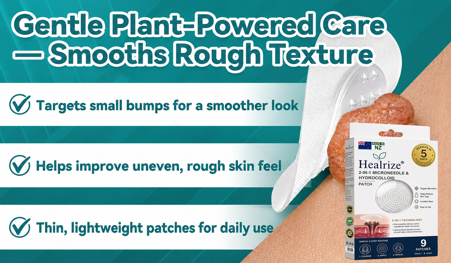 🇳🇿✅𝐇𝐞𝒂𝒍𝗿𝗶𝙯𝙚®2-in-1 Microneedle & Hydrocolloid Patch🎉| Removes Raised Moles, Acne, Flat Warts & Skin Tags | Helps Improve Wrinkles, Scars & Blemishes | Invisible Patches for Face & Body